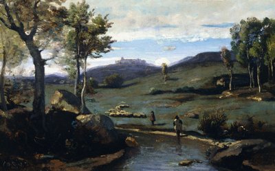 Campagna Romana - Valle Rocciosa con un Branco di Maiali da Jean Baptiste Camille Corot
