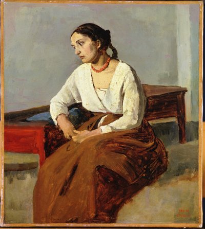 Donna Seduta con Gonna Marrone da Jean Baptiste Camille Corot