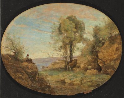 Pastore che osserva una gola rocciosa, 1859 da Jean Baptiste Camille Corot