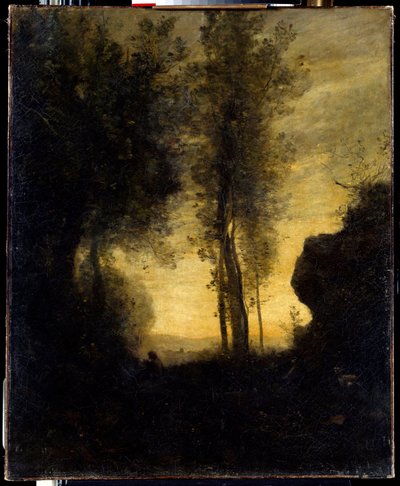 Capra seduta che suona il flauto in una radura da Jean Baptiste Camille Corot