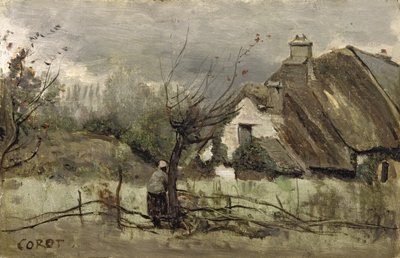 Cottage con tetto di paglia in Picardia da Jean Baptiste Camille Corot