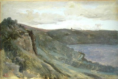 Le rive del Tevere, circondate da colline, c.1825-27 da Jean Baptiste Camille Corot