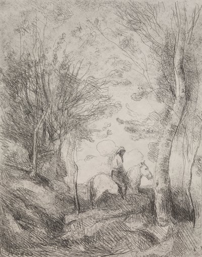 Il grande cavaliere nel bosco, impressione originale 1854, stampato nel 1921 da Jean Baptiste Camille Corot