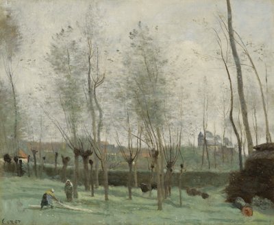 Lavandaie in un boschetto di salici da Jean Baptiste Camille Corot
