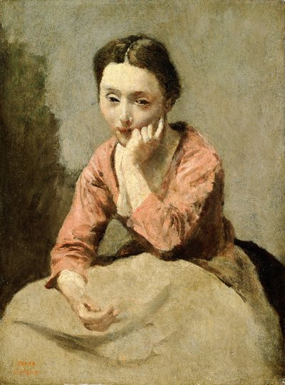 Donna in una camicetta rosa da Jean Baptiste Camille Corot