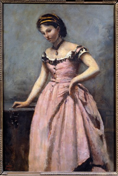 Giovane ragazza con vestito rosa da Jean Baptiste Camille Corot