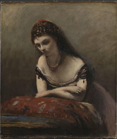 Giovane donna appoggiata a un cuscino, c.1870-72 da Jean Baptiste Camille Corot