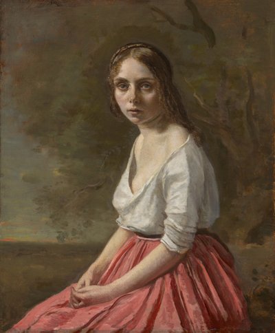Giovane donna con gonna rosa da Jean Baptiste Camille Corot
