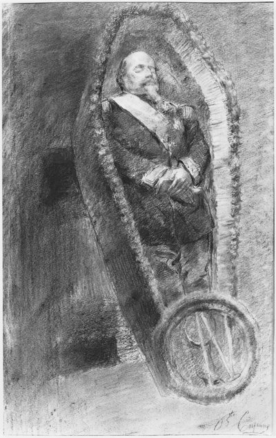 Imperatore Napoleone III nella sua bara durante il servizio funebre, celebrato nella chiesa di Chislehurst, Inghilterra, il 13 gennaio 1873 da Jean Baptiste Carpeaux