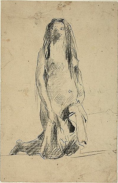 Donna nuda inginocchiata con drappeggio da Jean Baptiste Carpeaux