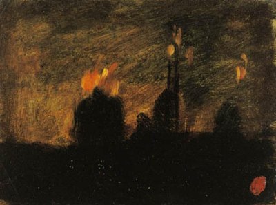 Atmosfera notturna con incendi a St-Vast-là-haut vicino a Valenciennes da Jean Baptiste Carpeaux