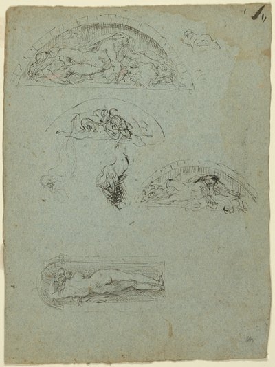 Figura in piedi in una nicchia e studi per il gruppo Ugolino (recto); Prelato in rosso in una folla (verso) da Jean Baptiste Carpeaux