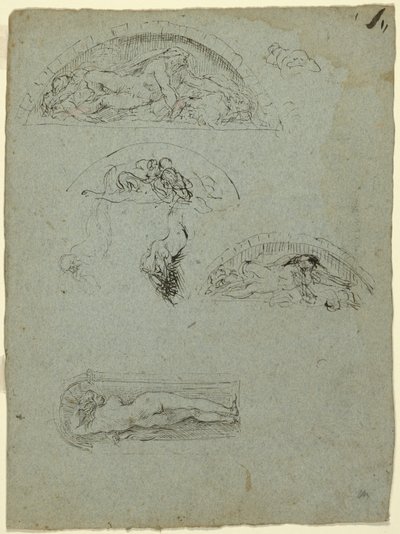 Figura in piedi in una nicchia e studi per il gruppo Ugolino, 1857-58 da Jean Baptiste Carpeaux