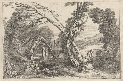 Uomo e donna che scavano, tavola da "Un nuovo libro di paesaggi", 1637 da Jean Baptiste Claude Chatelain