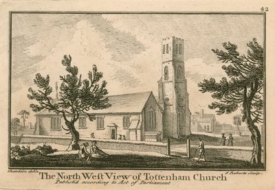 La vista nord-ovest della chiesa di Tottenham, Londra da Jean Baptiste Claude Chatelain