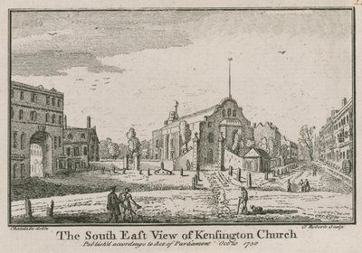 La vista sud-est della chiesa di Kensington da Jean Baptiste Claude Chatelain