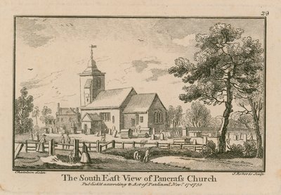 La vista sud-est della chiesa di St Pancras, Londra da Jean Baptiste Claude Chatelain