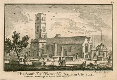 La vista sud-est della chiesa di Tottenham, Londra da Jean Baptiste Claude Chatelain