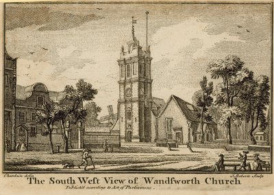 La vista sud-ovest della Chiesa di Wandsworth da Jean Baptiste Claude Chatelain