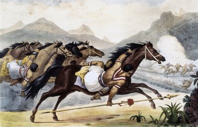 Indiani Guaycuru a cavallo, da Viaggio pittoresco e storico in Brasile, Brasile da Jean Baptiste Debret