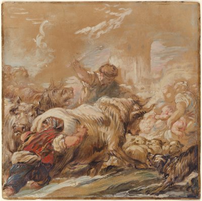 Mandriani che guidano il bestiame attraverso un ruscello da Jean Baptiste Deshays