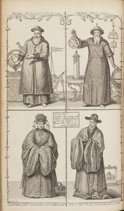 Ritratti di Ferdinand Verbiest, Adam Schall, Candida Xu e Xu Guangqi da A description of the e da Jean Baptiste Du Halde