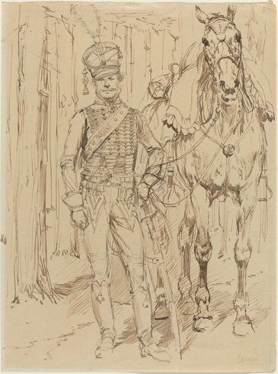 Un ussaro francese che conduce un cavallo da Jean Baptiste Edouard Detaille