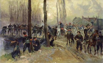 Imboscata vicino a un Ponte Difeso da Truppe, Mattina Presto da Jean Baptiste Edouard Detaille
