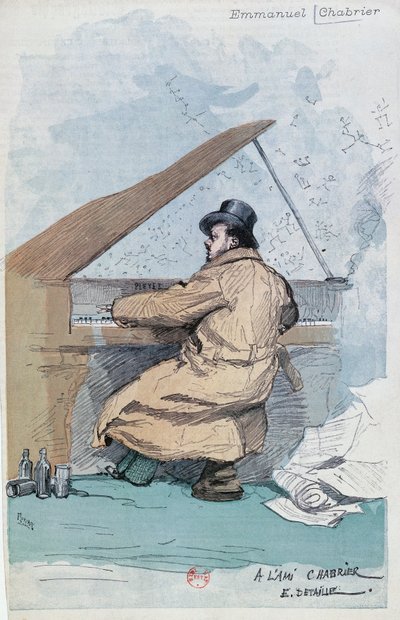 Incisione colorata del compositore francese Emmanuel Chabrier da Jean Baptiste Edouard Detaille