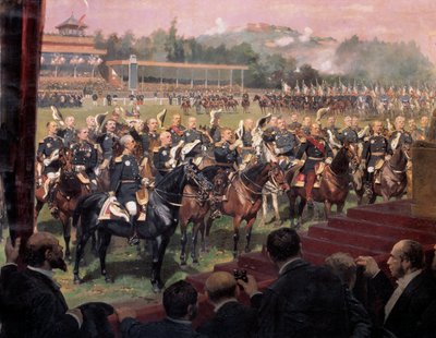 La distribuzione delle bandiere a Longchamp dal Presidente Jules Grevy alla presenza di Leon Gambetta il 14 luglio da Jean Baptiste Edouard Detaille