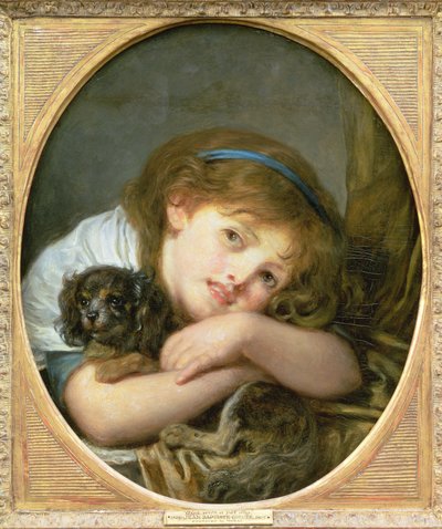 Una ragazza con un cane da compagnia da Jean Baptiste Greuze