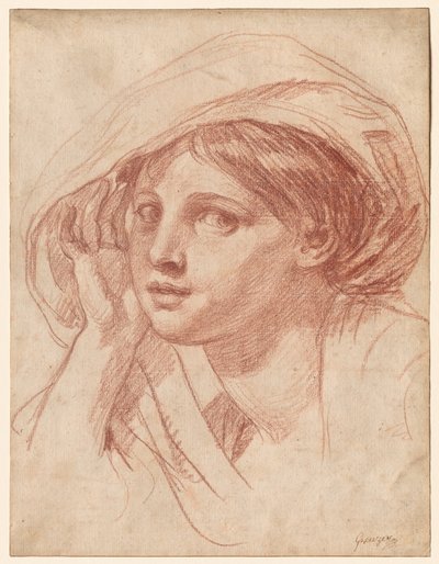Testa di giovane donna, 1785 circa (gesso rosso su carta bianca) da Jean Baptiste Greuze