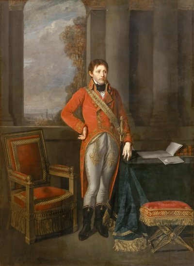 Napoleone Bonaparte come Primo Console davanti a una vista di Anversa da Jean Baptiste Greuze