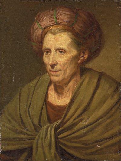 Ritratto di una donna, busto, con un turbante marrone e uno scialle verde da Jean Baptiste Greuze