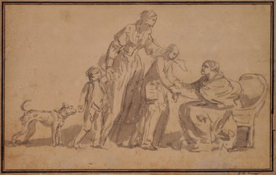 Due bambini e madre accolti da una vecchia infermiera da Jean Baptiste Greuze