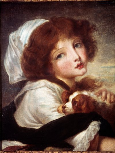 Giovane ragazza con cagnolino da Jean Baptiste Greuze