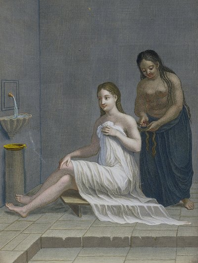 Ragazza turca, che si fa intrecciare i capelli nei bagni, XVIII secolo da Jean Baptiste Haussard