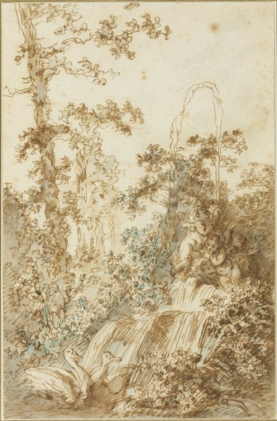 Capriccio con fontana e cigni giocosi da Jean Baptiste Huet