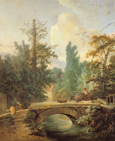 Contadina e il suo asino che attraversano un ponte, 1775 da Jean Baptiste Huet