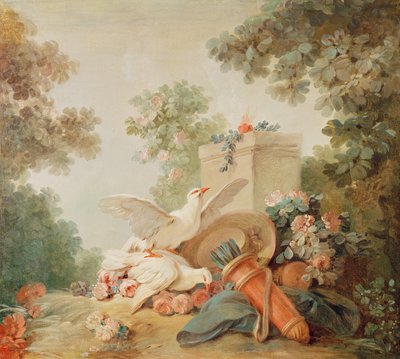 Salone del tipografo Gilles Demarteau, sopra la porta: colombe, una faretra e un cappello di paglia, c.1750-65 da Jean Baptiste Huet