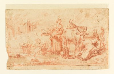 Donne che lavano vicino a un pastore di mucche da Jean Baptiste Huet