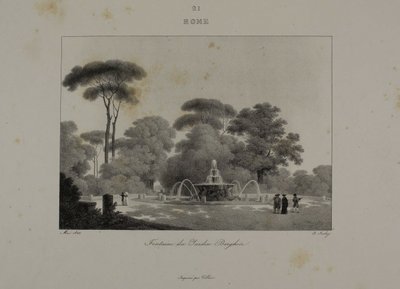 Fontana nel giardino di Villa Borghese, Roma da Jean Baptiste Isabey