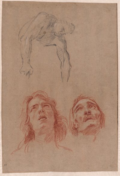 Uomo che si Porge e Due Studi di Teste (recto) da Jean Baptiste Jouvenet