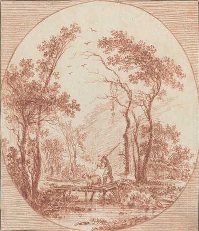 Un contadino e una pecora che attraversano un ponte rustico da Jean Baptiste Le Prince