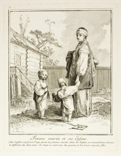 Donna sposata e i suoi figli, tavola cinque da Divers Habillements des Peuples du Nord da Jean Baptiste Le Prince