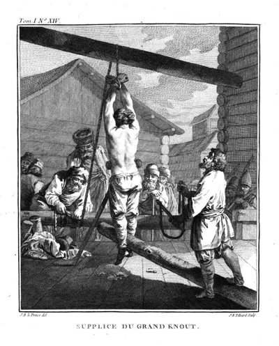 Punizione con un grande knout. Da Voyage en Sibérie da Jean Baptiste Le Prince