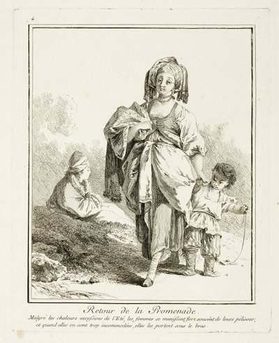 Passeggiata di ritorno, quarto piatto da Suite de Divers Habillements de Peuples du Nord da Jean Baptiste Le Prince