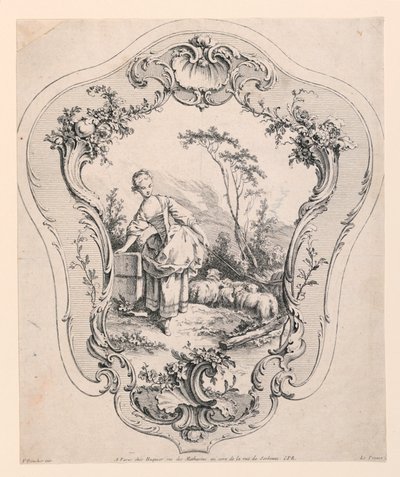 Pannello Rocaille, con scena di una pastorella da Jean Baptiste Le Prince
