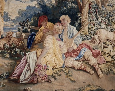 Danza, sipario dei giochi russi, (dettaglio) del suonatore di liuto a destra da Jean Baptiste Leprince
