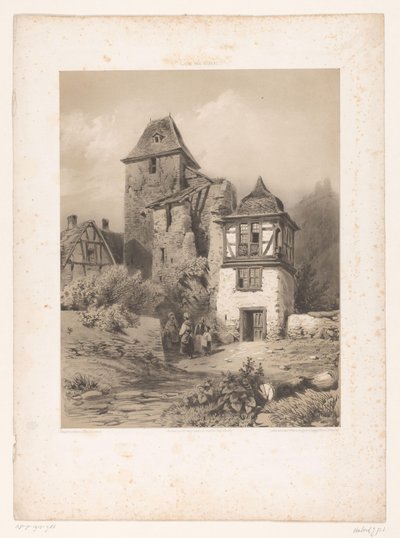 Villaggio di montagna con gruppo di figure (serie: Disegni a inchiostro lavato su pietra) da Jean Baptiste Louis Hubert